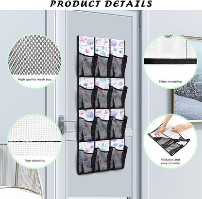 12-Pocket Space Saving Door Organizer, Over the Door Hanging Storage Bag for Shoes Toys and Essentials for Bedroom, Closet or College Dorm, Seashell Coral