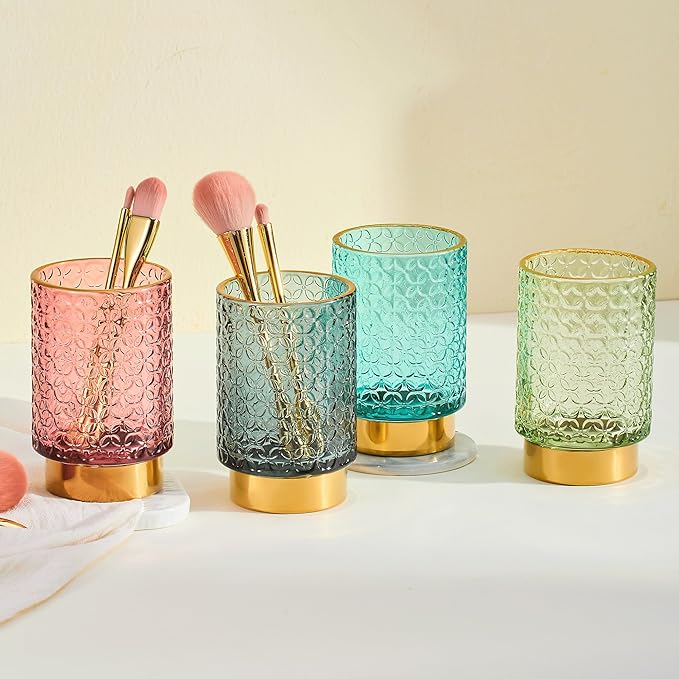 Makeup Brush Holder Organizer,Toothbrush Holders,Desk Pen Pencil Holder,Multifunctional Vintage Glass Brush Cup（A44-1-US）