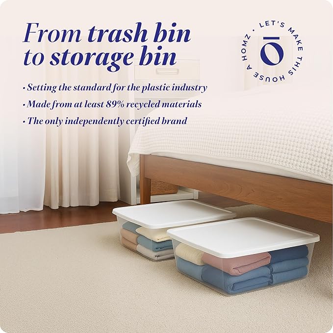 HOMZ 4-Pack Snaplock, Small Clear Plastic Storage Organizer Bins w/Lids, 12 Quart, White - Stackable Container Boxes for Bedroom, Bathroom, Garage, and Office Organization