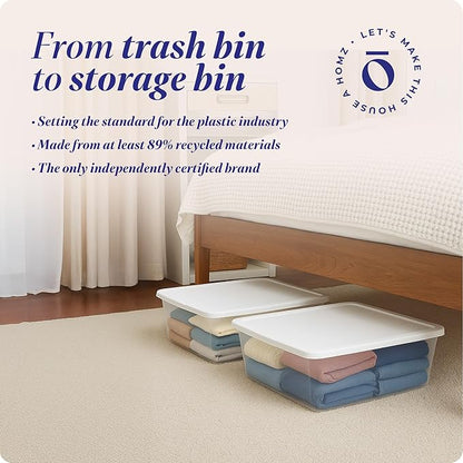 HOMZ 4-Pack Snaplock, Small Clear Plastic Storage Organizer Bins w/Lids, 12 Quart, White - Stackable Container Boxes for Bedroom, Bathroom, Garage, and Office Organization