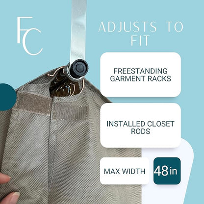 Garment Cover for Closet Rod and Portable Clothing Rack Shoulder Dust Cover - Protect Your Wardrobe in Style - Adjustable to fit 26" to 48" long - 2 Pack