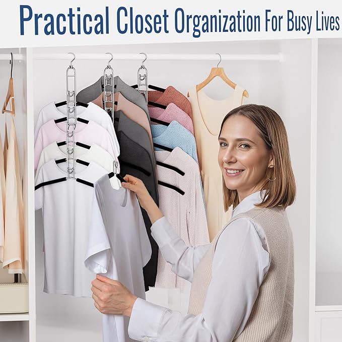 Clothes Hangers Space Saving, Newly Upgraded Detachable Shirt Hangers, 6-Tier Foldable Coat Hanger with 360° Swivel Hook for Closet Organizers and Storage Shirt,Sweater,Suit - 2 Pack, Patent Pending