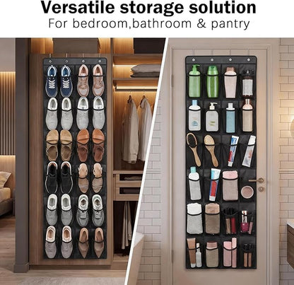 Over the Door Shoe Organizer, 24 Large Breathable Mesh Pockets, Space Saving Hanging Storage, Holds Up to 40 lbs, Hangs on Closets for Shoes, Accessories, Gray