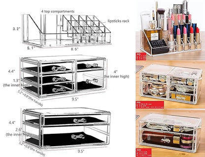 Cq acrylic 3 Pack Clear Skincare Organizer for Vanity, Stackable 7 Drawers Make Up Organizer,Cute Cosmetic Organizer for Vanity Jewelry,Hair Clip,Beauty,Skincare Product Dresser Acrylic Desk Organizer
