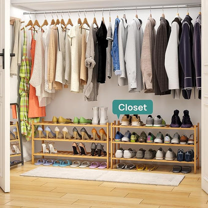 viewcare 3-Tier Long Shoe Rack, Bamboo Wood Shoe Rack for Closet, Entryway & Hallway, Stackable | Beautiful | Functional | Sturdy