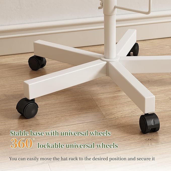 Freestanding Hats Rack Stand with 25 Customizable Circular Hooks Metal Hat Rack Hats Tree Organizer Rack Display Standing Floor Hat Stand for Home Store Commercial, White