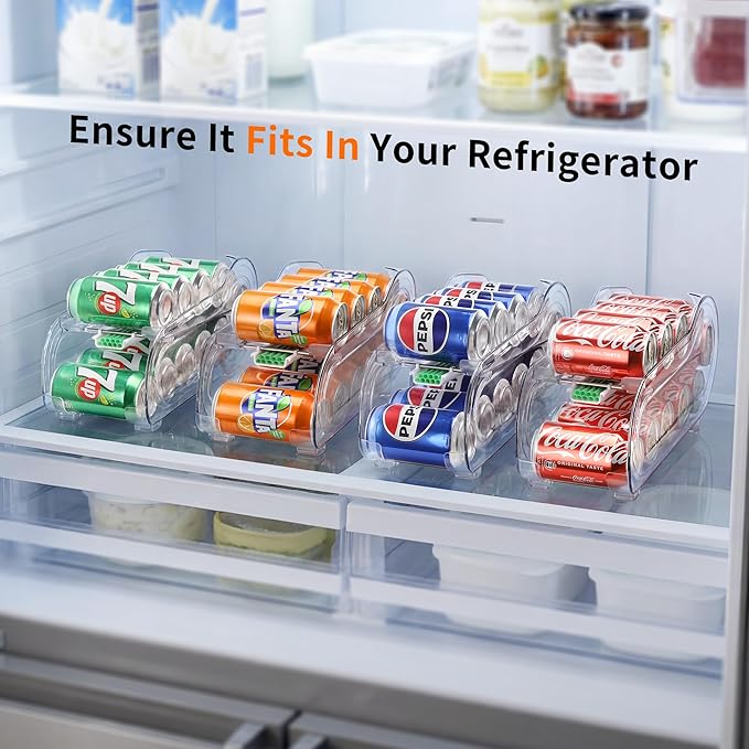 Soda Can Organizer for Refrigerator, Drink Organizer for Fridge, Automatic Rolling Can Dispenser Holder, Organize 10 Pcs Standard 11.15oz or 12oz Short Cans (4 Pack)
