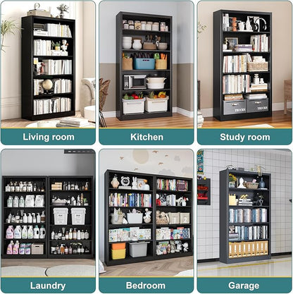 5-Space Heavy Duty Steel Shoe Rack, 4-Tier Adjustable Shoe Shelf with Back Panel, 55" Tall Open Shoe Organizer for Entryway, Closet, Apartment - Sturdy Metal Shoe Storage (Black, 5 Tier-55"H*27.6W)