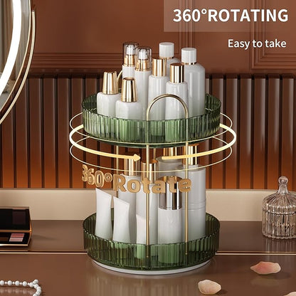 YCIA&DONE 360 Rotating Makeup Organizer and Storage for Vanity Countertop 2 Tiers, High Capacity Cosmetic Skincare Perfume Organizers for Dresser Bathroom Lazy Susan (Vintage Green)