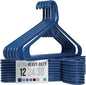 NEATERIZE Thick Heavy Duty Hangers - Navy Plastic Clothes Hangers 12 Pack - Great for Coat Hanger, Jackets Jeans & Suit Hanger for Closet - New Apartment Essentials Percheros Ganchos para Colgar Ropa
