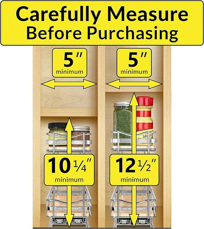 LYNK PROFESSIONAL® Élite™ Pull Out Spice Organization for Cabinets - 4-3/8 inch Wide – Spice Rack for Inside Cabinets – Wood/Chrome - Sliding Spice Rack Organizer for cabinet – Spice Rack - 2 Tier