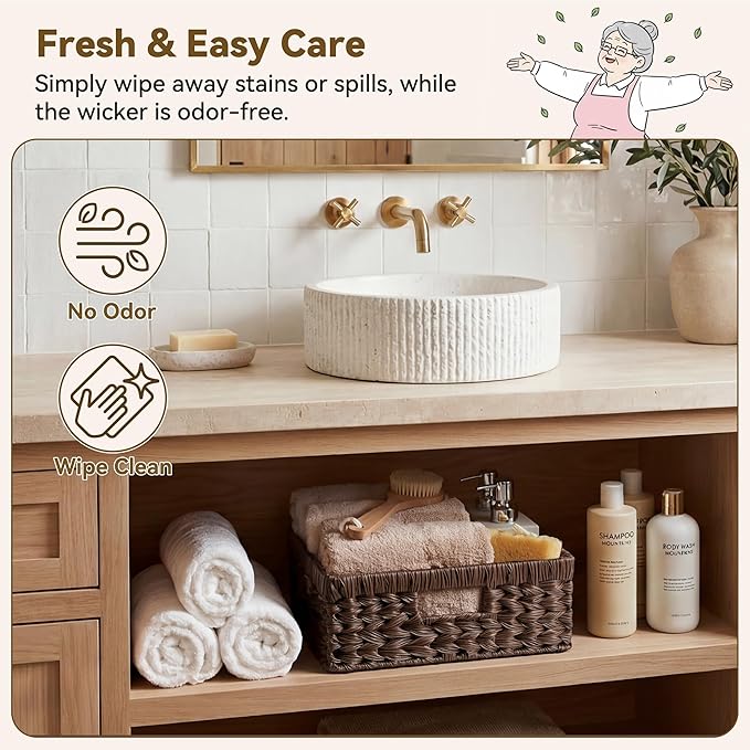 GRANNY SAYS Wicker Basket for Organizing, Wicker Storage Baskets for Shelves, Woven Baskets for Pantry Storage, Decorative Basket, Brown, 1Pack