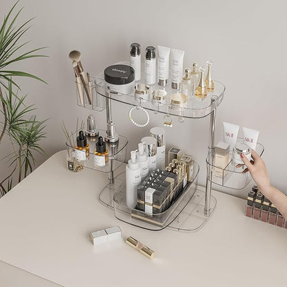 Acrylic Makeup Organizer, 2-Tier Large Capacity Cosmetic Storage Rack with Clear Shelves, Perfume and Skincare Organizer for Bathroom Countertop, Vanity and Dressing Table