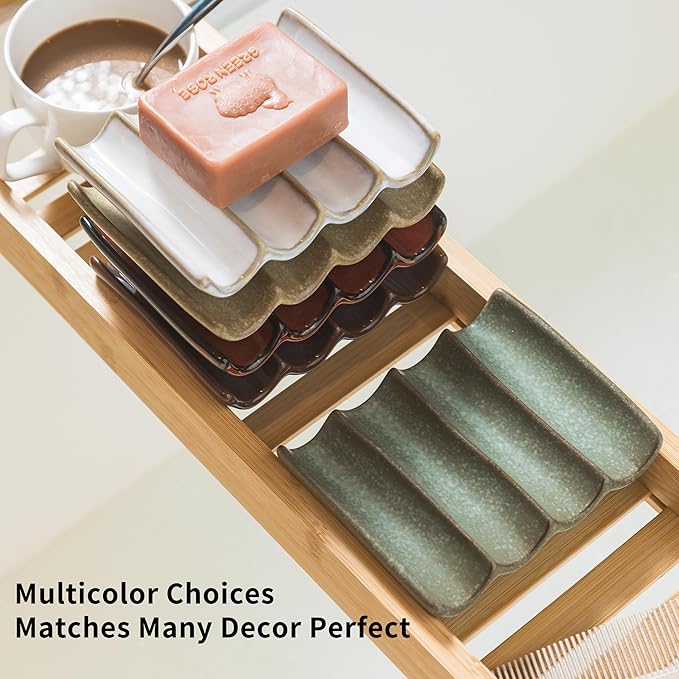 Ceramic Bar Soap Dish and Savers for Bathroom, Shower and Kitchen, Japanese Self Drain Soap Holder, Purple