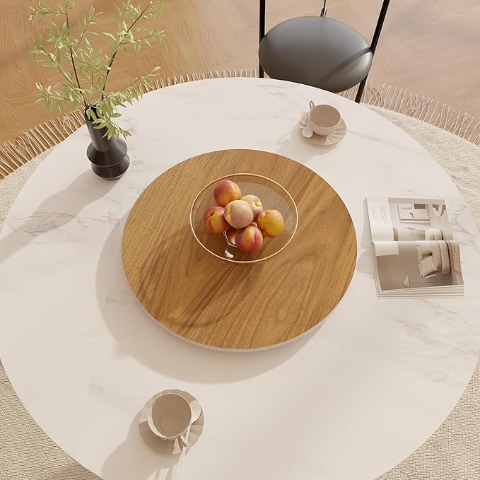 19.69" Sintered Stone Lazy Susan for Table Top- Extra Large Round Lazy Susan Organizer - Kitchen Revolution for Countertop(Walnut-Colored Wood Grain)