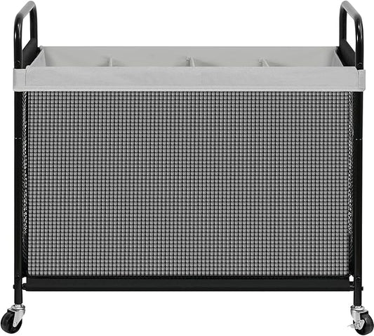 STO STO Laundry Hamper 4 Section, 140L Rolling Laundry Sorter Cart with Removable and Washable Liner Bag, Clothes Hamper with Wheels and Metal Handle for Laundry Room and Bedroom, Gray