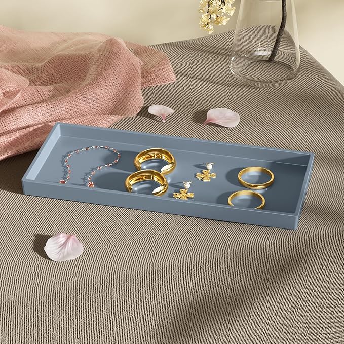 Vanity and Bathroom Tray, 11.8" ABS Countertop Organizer,Waterproof Vanity Tray for Toilet Tank,Perfume,Soap,Keys,Bathroom Accessories,Kitchen and Bath Trays,Non Slip Small Trays,Gray