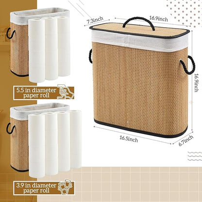 Leinuosen Bamboo Toilet Paper Storage Basket 8 Gallons/30 L Toilet Paper Organizer Holder with Lid Waterproof for Kitchen Bathroom Home(Walnut,Stylish)
