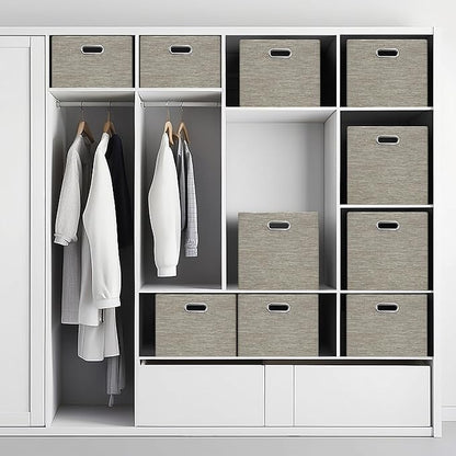 Posprica Closet Storage Bins, 4 Pack Large Closet Shelf Organizers, Linen Fabric Decorative Storage Baskets for Organizing, Foldable Storage Box for Clothes, Toy, 16.5x12x10.25 Inch-Coffee