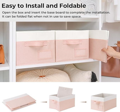 GRANNY SAYS Storage Baskets for Organizing, Fabric Storage Bins for Shelves, Closet Storage Boxs, Clothing Storage and Organization, Decorative Storage Bins, Pink&Ivory, Medium, 3-Pack