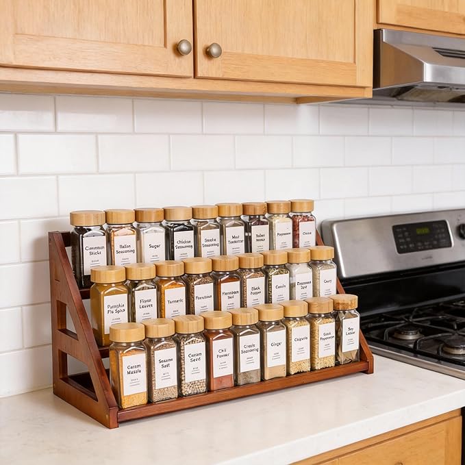 Bamboo 3 Tier Spice racks, Kitchen Seasoning Spices Rack, Spice Organizer, Suitable for Spice Organizers Such as Sitchen Countertops, Stoves, Sorage Rooms (XXL)
