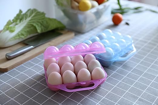 Clear Plastic Egg Carton, 12 Egg Holder Carrying Case with Handle, Set of 6