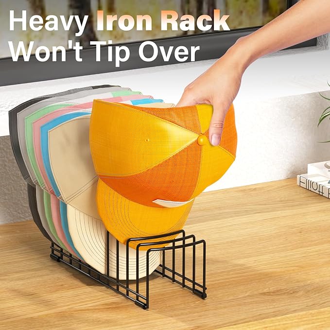 HzTinT 2 Pack Hat Organizer for Baseball Caps, Metal Hat Stand for 20 Baseball Caps, No Install Hat Holder with Silicon Anti-Slip Pad, Hat Rack Storage for Closet Dresser Desk Bedroom