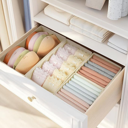 DIMJ Drawer Organizers - Set of 12 Fabric Closet Organizers and Storage, Drawer Dividers for Baby Clothes, Socks, Belt, Tie (Beige)