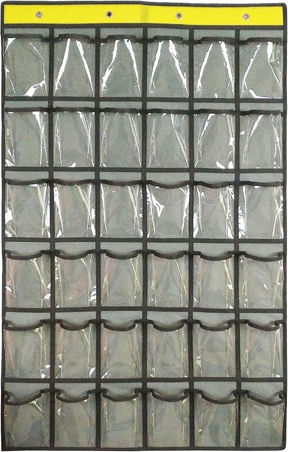 NIMES Hanging Closet Underwear Sock Jewelry Storage Over The Door Classroom Cell Phone Calculator Organizer 36 Clear Pockets (GREY)