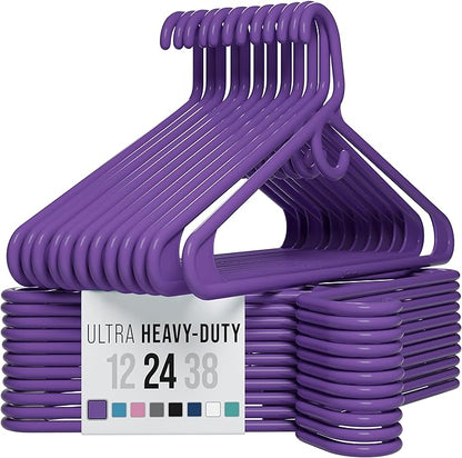 NEATERIZE Thick Heavy Duty Hangers - Purple Plastic Clothes Hangers 24 Pack - Great for Coat Hanger, Jackets Jeans & Suit Hanger for Closet, New Apartment Essentials Percheros Ganchos para Colgar Ropa