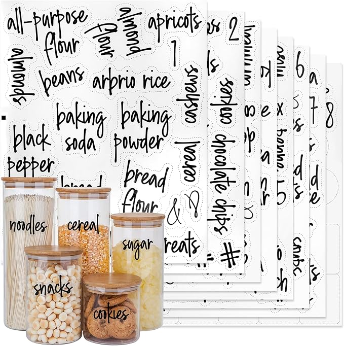 170PCS Food Pantry Labels, Kitchen Container Storage Labels Spice Organize Storage Jars Boxes Bottles Preprinted Black Script Clear Stickers - Water and Oil Resistant