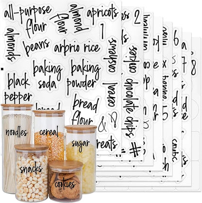 170PCS Food Pantry Labels, Kitchen Container Storage Labels Spice Organize Storage Jars Boxes Bottles Preprinted Black Script Clear Stickers - Water and Oil Resistant