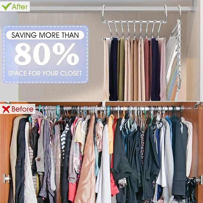 Upgrade 9 Layers Pants Hangers Space Saving, 4 Pack Multifunctional Pants Rack Non Slip Stainless Steel Clothes Space Saver Hangers Closet Organizers Storage for Pants Jeans Legging Skirt, Silky White