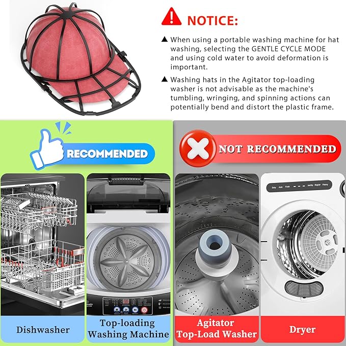 Eiito Hat Washer for Washing Machine, 2 Pack Baseball Cap Washer Fit for Adult/Kid's Hat Washer Frame Cage,Hat Protector Racks -Black
