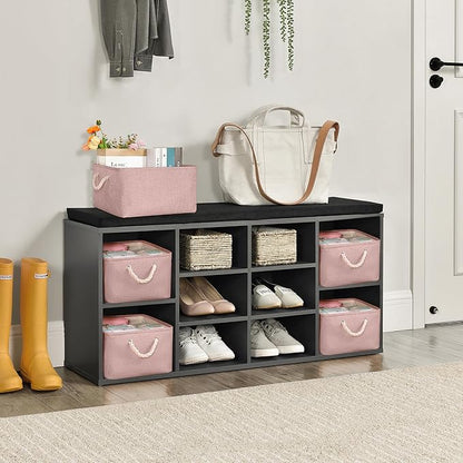 Storage Bins with Sturdy Cotton Handles(3 Pack), Fabric Storage Baskets for Organizing use for Office & Home, Book, Clothes, Toys, Closet Boxes (Small, Pink, 12.2x8.3x6.3 inches)