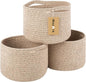 MiniArk Small Basket for Organizing | Cube Shelf Closet Storage Baskets | 9.7×9.7×7.1” | Woven Rope Gift Basket | Nursery | Round 3 Packs Mixed Brown
