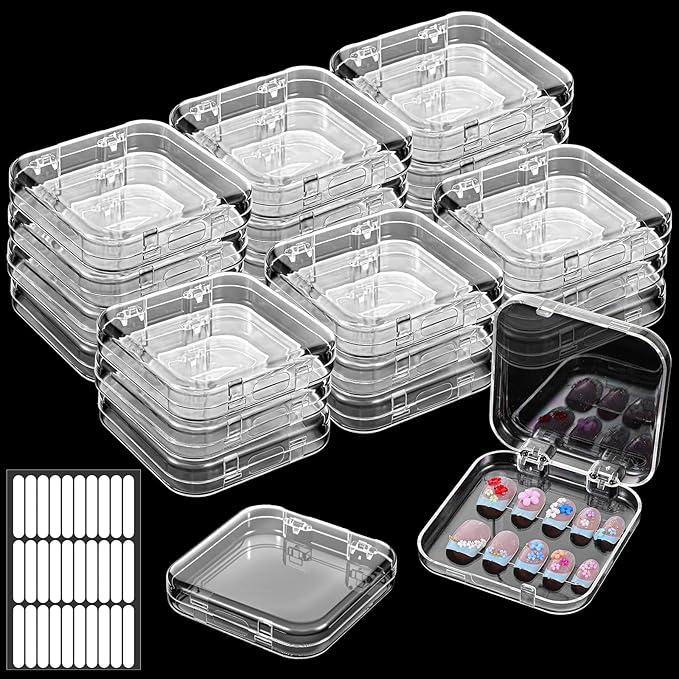 29 PCS Nail Boxes with 4 Pack Tape, Clear Acrylic Nail Display Box for Storage; 1 Large Storage Box with Lid and 24 Art Boxes for Art Home Beauty Salon