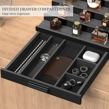 Wooden Cologne Organizer for Men 5 Tier of Perfume Display Holder of Drawer & 2 Hidden Compartments Larger Storage Space Mens Perfume Organizer Shelf Stand,Gift for Man (5T-Black)