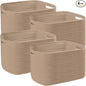 4 Pack Storage Baskets for Organizing, 12''Lx9''Wx8''H Woven Baskets for Storage Toys, Towels, Books, and Clothes, Cotton Rope Basket for Shelves with Handle White & Brown