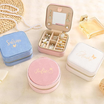 Golden Bride Jewelry Box, Jewelry Organizer for Bridal Women, Girls, Bridesmaid, Velvet Rings & Necklaces Storage for Wedding Favors, Birthday & Christmas Gifts, Travel Essentialses (CUSTOM)