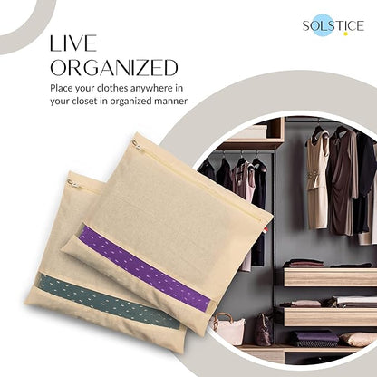 SOLSTICE Cotton Saree Bags, Covers for Storage Set with Zip Closure for Clothes Bags and Wardrobe Organizer with Transparent mesh window (16 x 14 Inches) (Pack 0f 12)