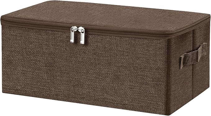 ANMINY Storage Bins with Zipper Lids 13 Qt Lidded Fabric Storage Boxes Baskets Cubes with Handles Collapsible Washable Cotton Linen Closet Shelf Clothes Organizer Containers - Coffee, Small