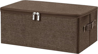 ANMINY Storage Bins with Zipper Lids 13 Qt Lidded Fabric Storage Boxes Baskets Cubes with Handles Collapsible Washable Cotton Linen Closet Shelf Clothes Organizer Containers - Coffee, Small