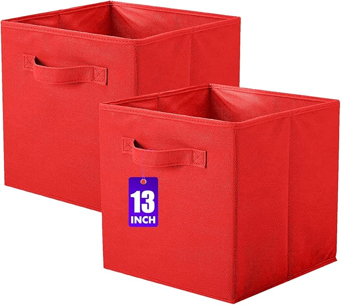 ShellKingdom Storage Bins, Foldable Fabric Storage Cubes And Cloth Storage Organizer Drawer For Closet And Toys Storage, 13 X 13 X 13 INCH, 2 Pack (Red)