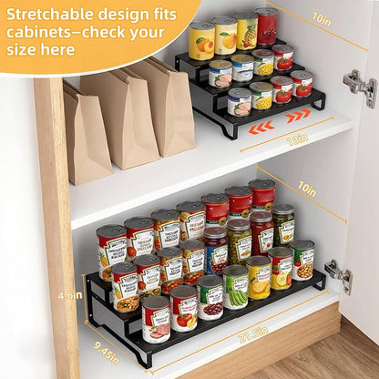 3 Tier Expandable Can Rack Organizer for Pantry, Adjustable 13"-21" Metal Soda Can Organizer, Pantry Organization Canned Food Storage Holder for Kitchen Cabinet Countertop, Black 1Pack