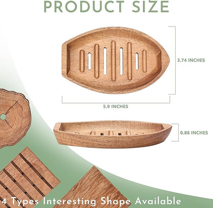 Acacia Wooden Soap Dish with Self Draining, Funny and Modern Multi Shape Design, Soap Holder for Sink Countertop, Shower & Bathroom Soap Tray。 (Boat-5.9"x3.74"x0.86")