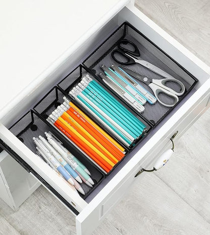 BYCY Silverware Drawer Organizer, Mesh Utensil Organizer for Kitchen Storage, Black Steel Metal Mesh Tray for Flatware Fork Spoon Knife… (9 * 3-5P-Black)