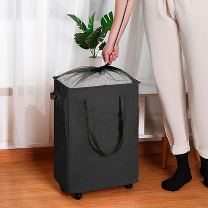 efluky Slim Laundry Hamper with Wheels, Rolling Laundry Basket for Clothes, Small Laundry Basket for Bedroom, Dorm and Laundry Room, 90L (19.8 Gallons) Black