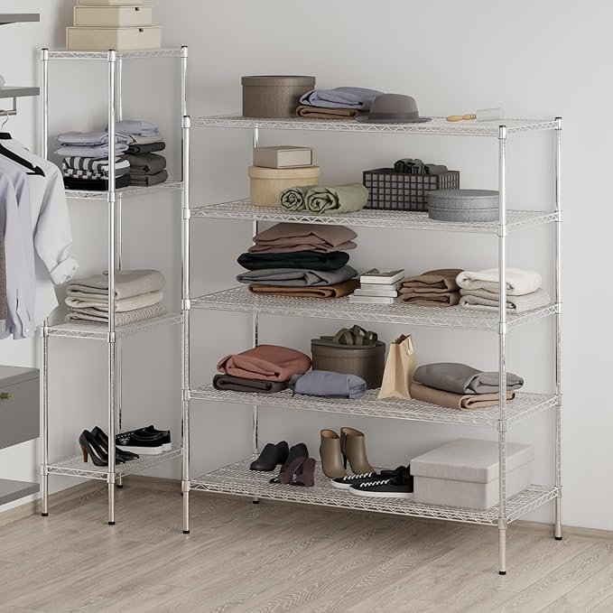 24" Deep x 54" Wide x 64" Height Wire Shelving Kit | 5-Tier | NSF Commercial Storage Rack Unit