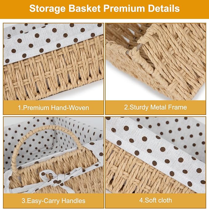 2 Pack Wicker Baskets for Storage, Toilet Paper Basket with Handles, Storage Baskets for Toilet Storage Shelf Table Picnic (Square)